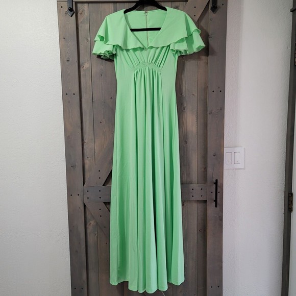 Unbranded Dresses & Skirts - Vintage Union Made USA 70's Pale Green Flutter Maxi Dress Bridesmade Formal Prom